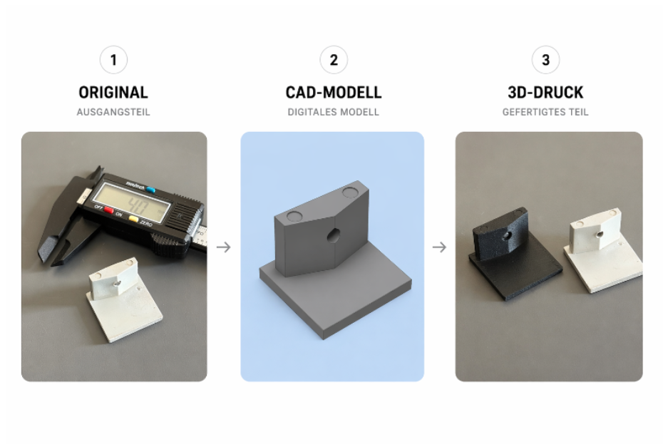 Ersatzteil digital nachgebaut und im 3D-Druck verglichen